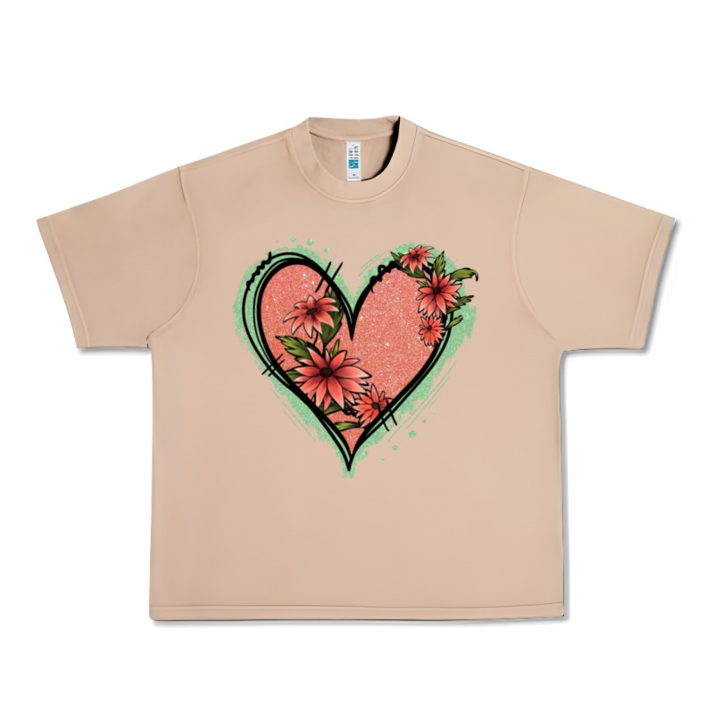 Pink Glitter Floral Heart Urban Heavy Tee by Jasminsmagicworld | Teevron