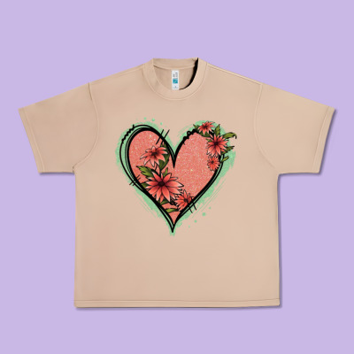 Pink Glitter Floral Heart Urban Heavy Tee Designed By Jasminsmagicworld