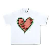 White Pink Glitter Floral Heart Urban Heavy Tee - Jasminsmagicworld