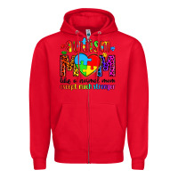 Red autism mom like a normal mom except much stronger Zipper Hoodie - Artiststas