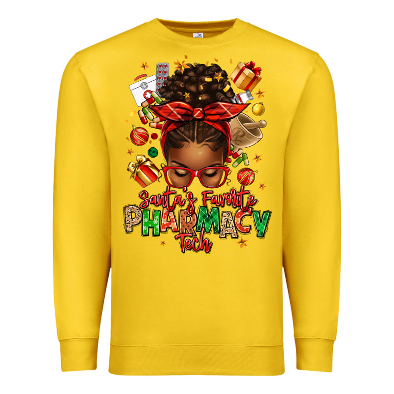 Santas Favorite Pharmacy Tech Afro Messy Bun Premium Sweatshirt by texasbilliewilder | Teevron
