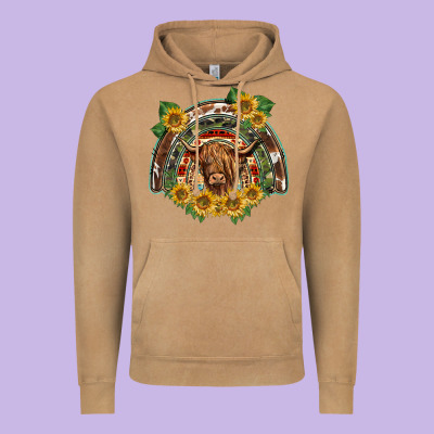 Scottish Calf Sunflowers Rainbow Vintage Hoodie Designed By Barkaloodesign