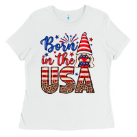 White Born in the USA gnome Ladies Tee - Neo Western
