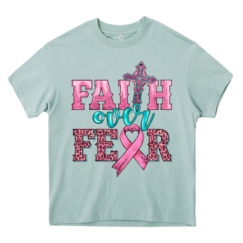 Faith Over Fear With Cross And Ribbon Heavy Core Tee by HRA Design Shop | Teevron