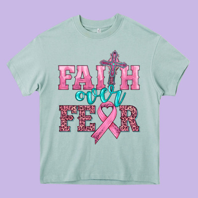 Faith Over Fear With Cross And Ribbon Heavy Core Tee Designed By Hra Design Shop