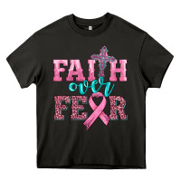 Asphalt faith over fear with cross and ribbon Heavy Core Tee - HRA Design Shop