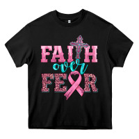 Black faith over fear with cross and ribbon Heavy Core Tee - HRA Design Shop