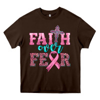Chocolate Brown faith over fear with cross and ribbon Heavy Core Tee - HRA Design Shop