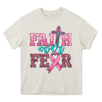 Cream faith over fear with cross and ribbon Heavy Core Tee - HRA Design Shop