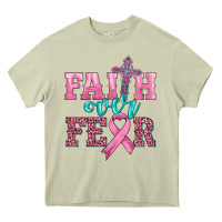 Mossy faith over fear with cross and ribbon Heavy Core Tee - HRA Design Shop