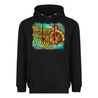 Black Happy Turkey Day Heavyweight Hoodie - texasbilliewilder