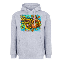 Heather Grey Happy Turkey Day Heavyweight Hoodie - texasbilliewilder