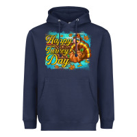 Navy Happy Turkey Day Heavyweight Hoodie - texasbilliewilder