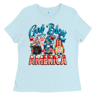 Baby Blue God blessed America gnomes 4th of July Ladies Tee - CowGirlArtShop