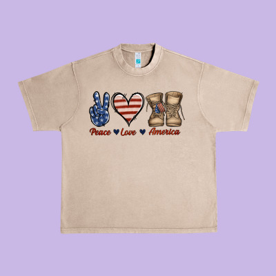 Peace Love America Urban Heavy Tee Designed By Jasminsmagicworld