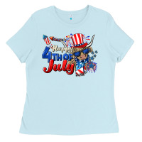 Baby Blue Happy 4th of July cow Ladies Tee - CowGirlArtShop