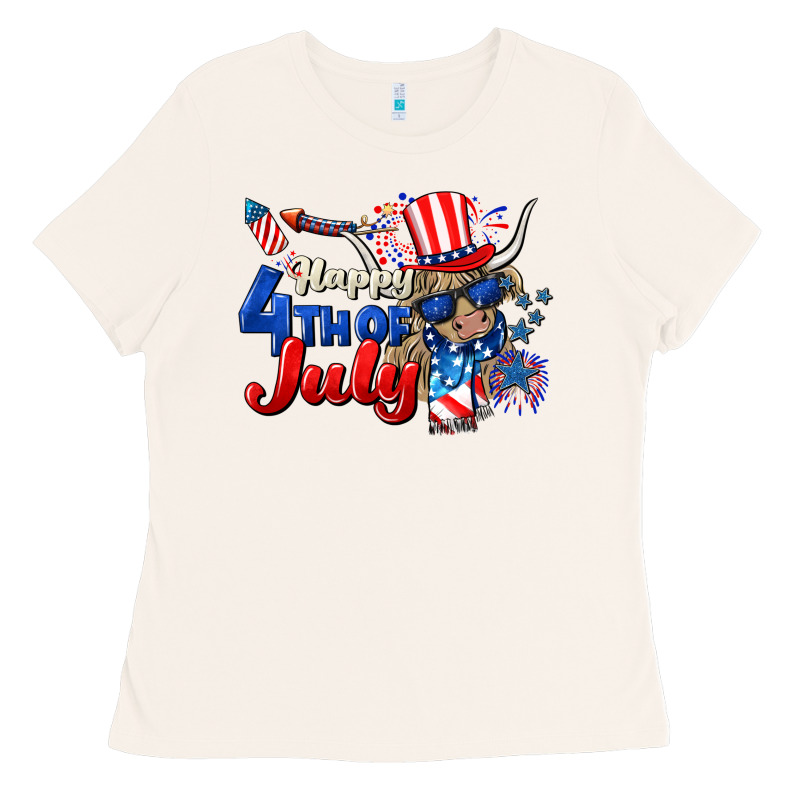 Happy 4th Of July Cow Ladies Tee by CowGirlArtShop | Teevron