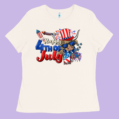 Happy 4th Of July Cow Ladies Tee Designed By Cowgirlartshop