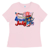 Bubblegum Pink Happy 4th of July cow Ladies Tee - CowGirlArtShop