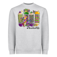 Heather Grey mardi gras teacher life Heavyweight Sweatshirt - MaliasSmallBusiness