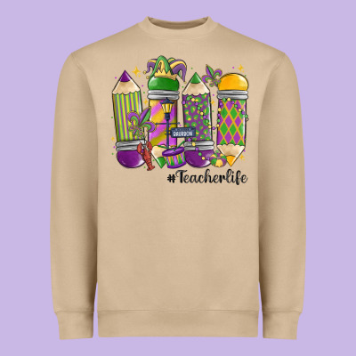 Mardi Gras Teacher Life Heavyweight Sweatshirt Designed By Maliassmallbusiness