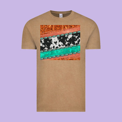 Western Turquoise Gemstone Cowhide  Leather Tumbler Vintage Tee Designed By Jasminsmagicworld