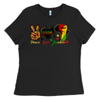 Black peace love juneteenth raised fist Ladies Tee - HRA Design Shop