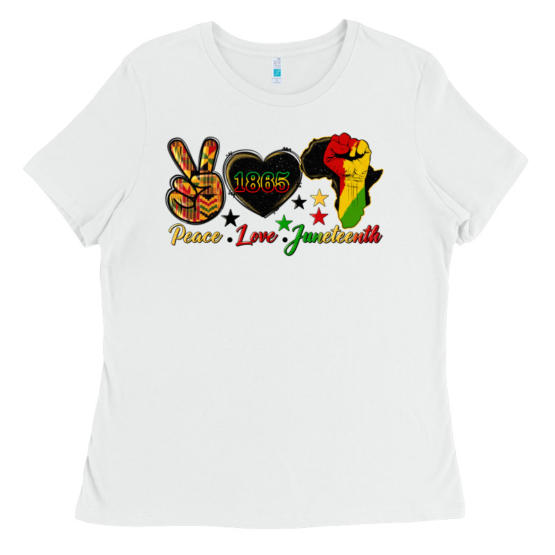 Peace Love Juneteenth Raised Fist Ladies Tee by HRA Design Shop | Teevron