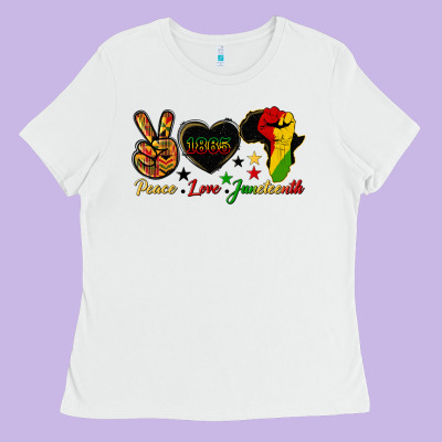 Peace Love Juneteenth Raised Fist Ladies Tee Designed By Hra Design Shop