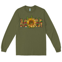 Army Green western mom with sunflower Long Sleeve Tee - NancyCooperArtShop