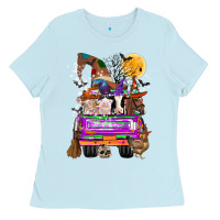 Baby Blue Hallloween Farm animals Truck Ladies Tee - CowhideDigitalArt