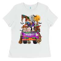 White Hallloween Farm animals Truck Ladies Tee - CowhideDigitalArt