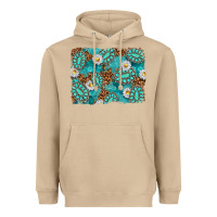 Mushroom Leopard and Turquoise Gemstone Background Heavyweight Hoodie - texasbilliewilder