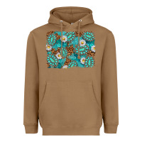 Toasted Coconut Leopard and Turquoise Gemstone Background Heavyweight Hoodie - texasbilliewilder