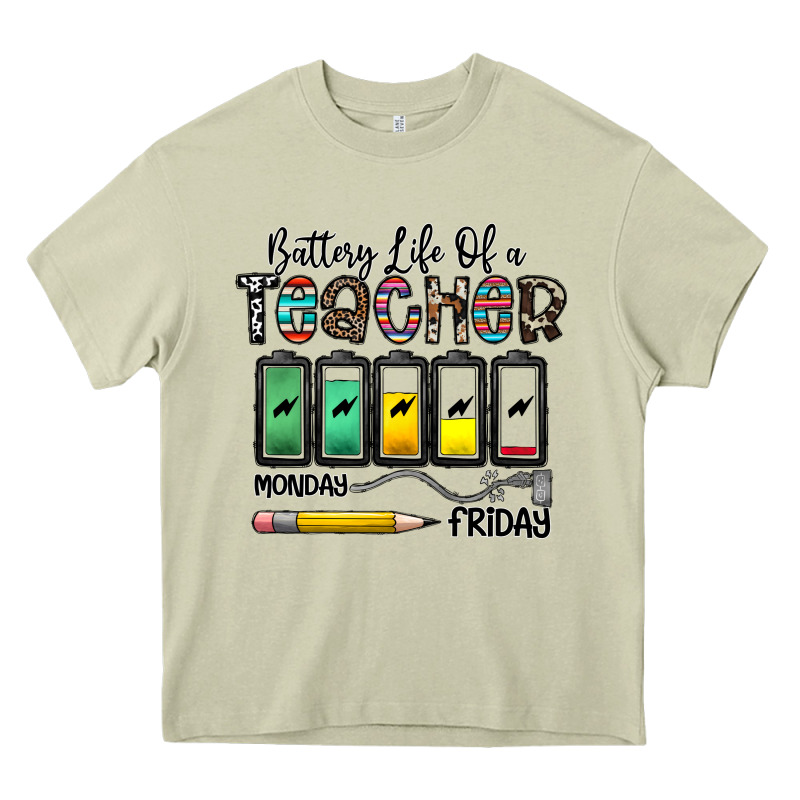 Battery Life Of A Teacher Monday Friday Heavy Core Tee by CowhideDigitalArt | Teevron