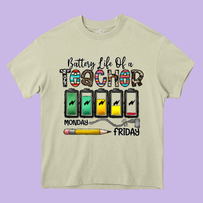 Battery Life Of A Teacher Monday Friday Heavy Core Tee Designed By Cowhidedigitalart