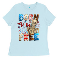 Baby Blue Born to be free with skeleton 4th of july Ladies Tee - Neo Western