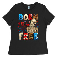 Black Born to be free with skeleton 4th of july Ladies Tee - Neo Western