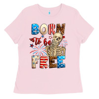 Bubblegum Pink Born to be free with skeleton 4th of july Ladies Tee - Neo Western