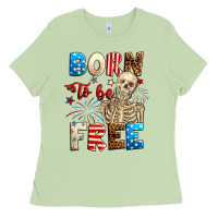 Born To Be Free With Skeleton 4th Of July Ladies Tee | Teevron