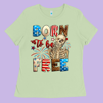 Born To Be Free With Skeleton 4th Of July Ladies Tee Designed By Neo Western