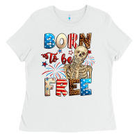 White Born to be free with skeleton 4th of july Ladies Tee - Neo Western