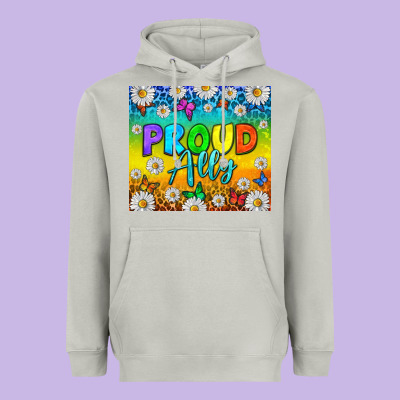 Lgbtq+ Proud Ally With Daisy Heavyweight Hoodie Designed By Nancycooperartshop