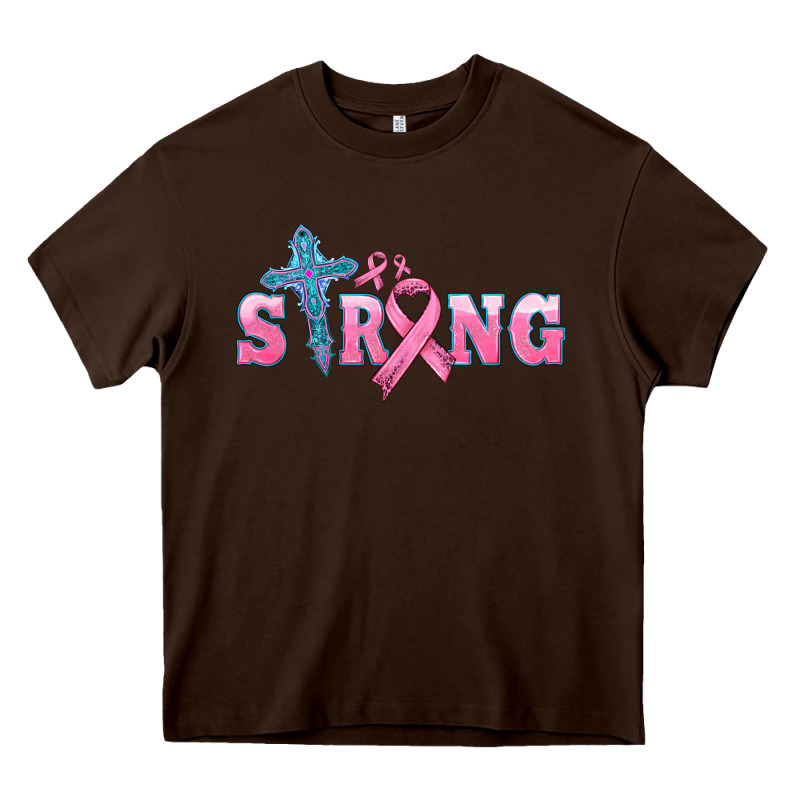 Strong With Cross Ribbon Heavy Core Tee by HRA Design Shop | Teevron