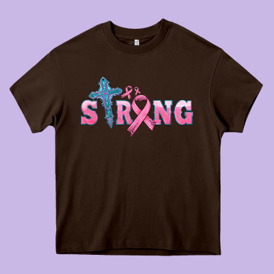 Strong With Cross Ribbon Heavy Core Tee Designed By Hra Design Shop
