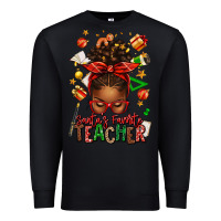 Black santa's favorite teacher afro messy bun Premium Sweatshirt - texasbilliewilder