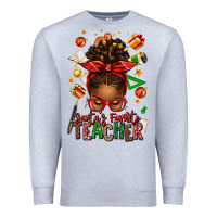 Heather Grey santa's favorite teacher afro messy bun Premium Sweatshirt - texasbilliewilder