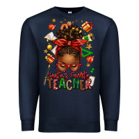 Navy santa's favorite teacher afro messy bun Premium Sweatshirt - texasbilliewilder