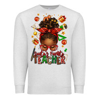 Oatmeal Heather santa's favorite teacher afro messy bun Premium Sweatshirt - texasbilliewilder