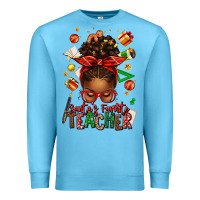 Ocean Blue santa's favorite teacher afro messy bun Premium Sweatshirt - texasbilliewilder